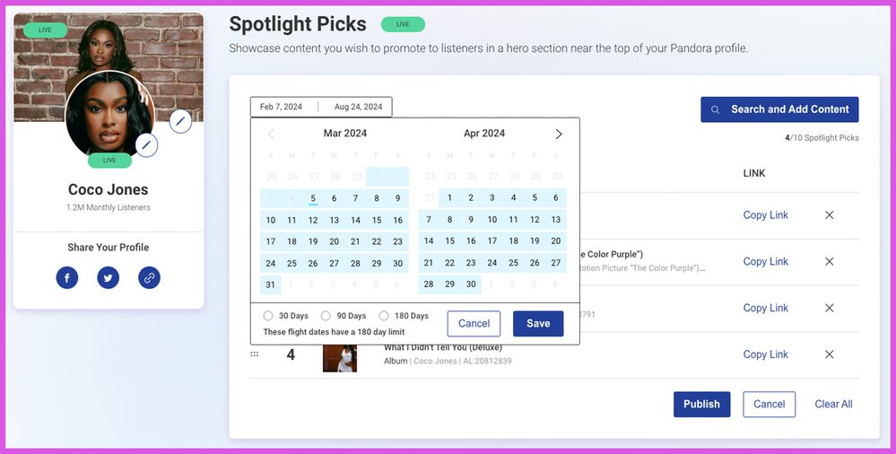 Coco Jones Spotlight Picks Date Picker in AMP.