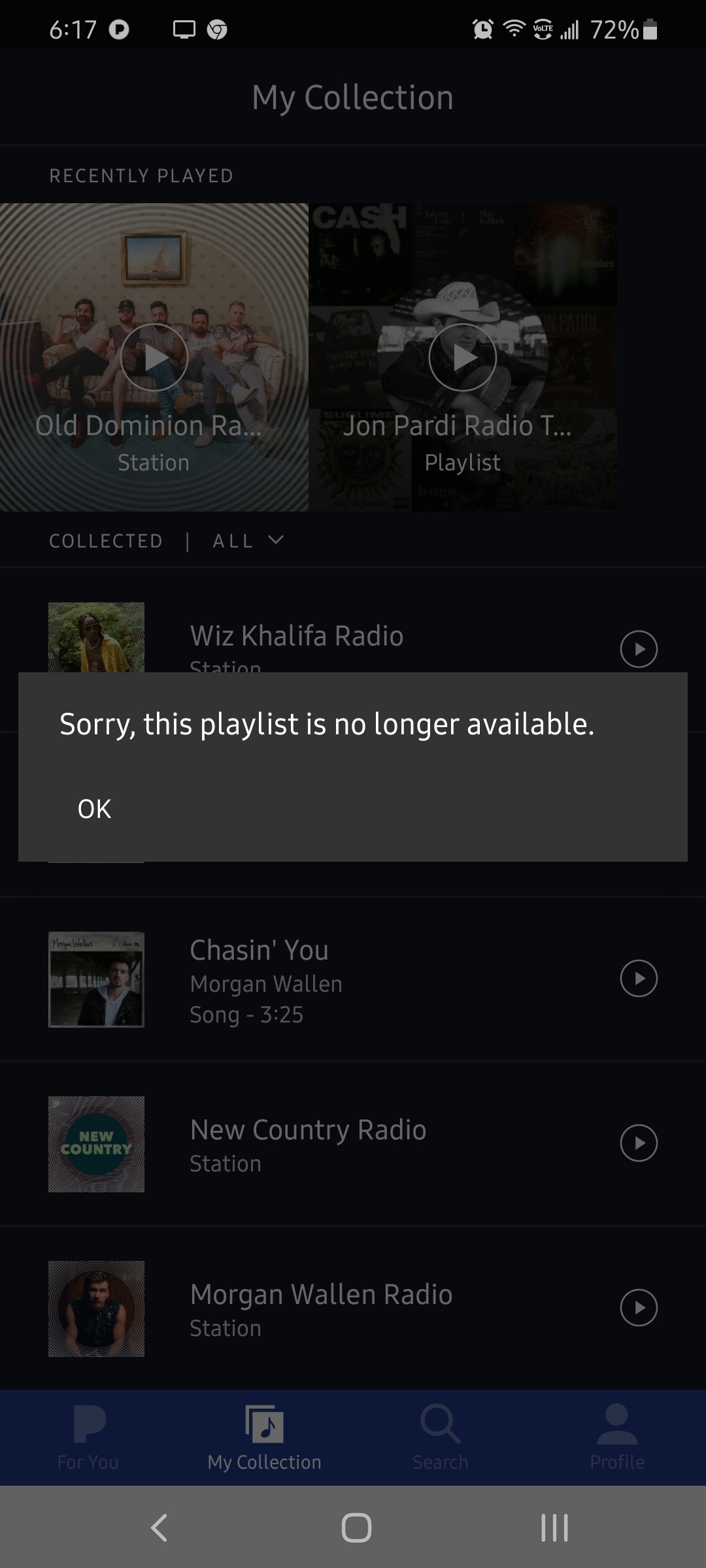 Solved Error Message "Sorry, this playlist is no longer Pandora