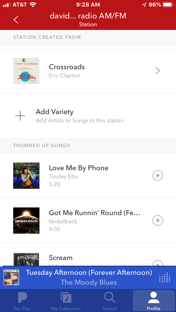 Add variety in between “Station Created From” and “Thumbed Up Songs”.