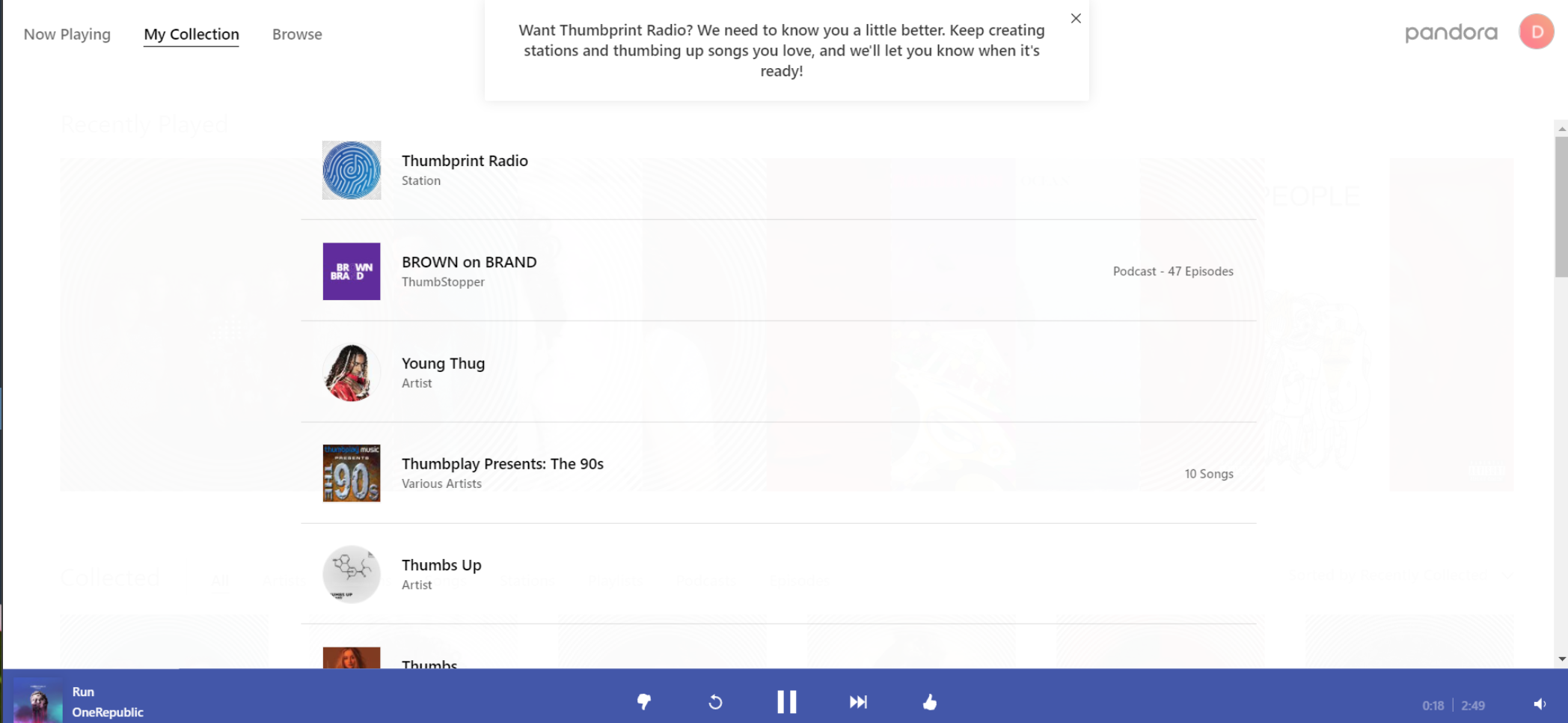 Thumbprint Radio Not Available Yet Pandora Community