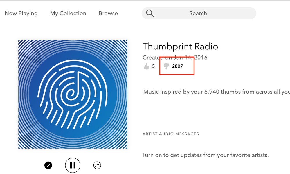 Error message when listening to Thumbprint Radio Pandora Community