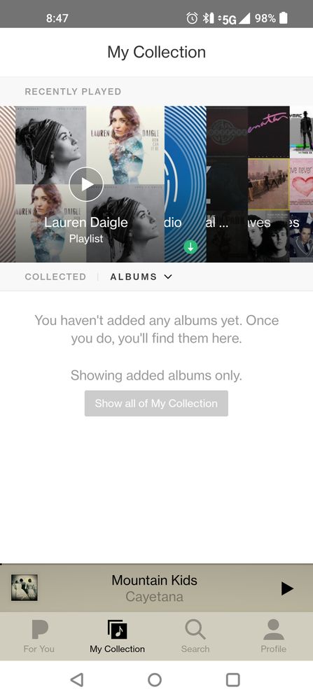 Screen shot playlist/albums/songs at top