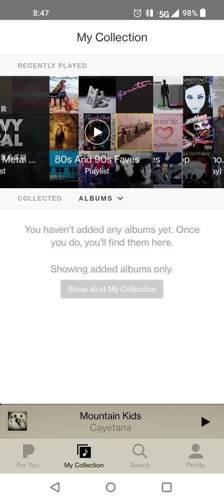 Screen shot playlist/albums/songs at top