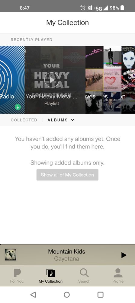 Screen shot playlist/albums/songs at top
