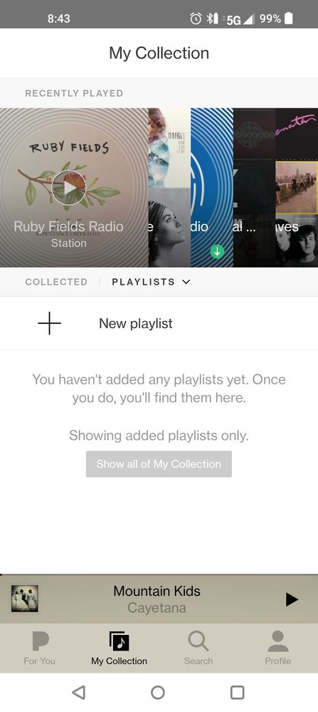 Screen shot playlist at top and message that I have no playlists