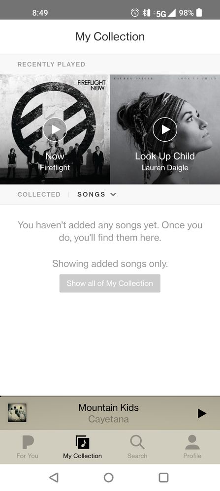 Screen shot songs at top and it says I have none added