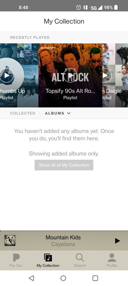 Screen shot playlist/albums/songs at top