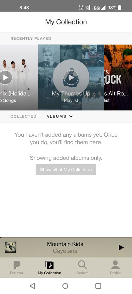Screen shot playlist/albums/songs at top