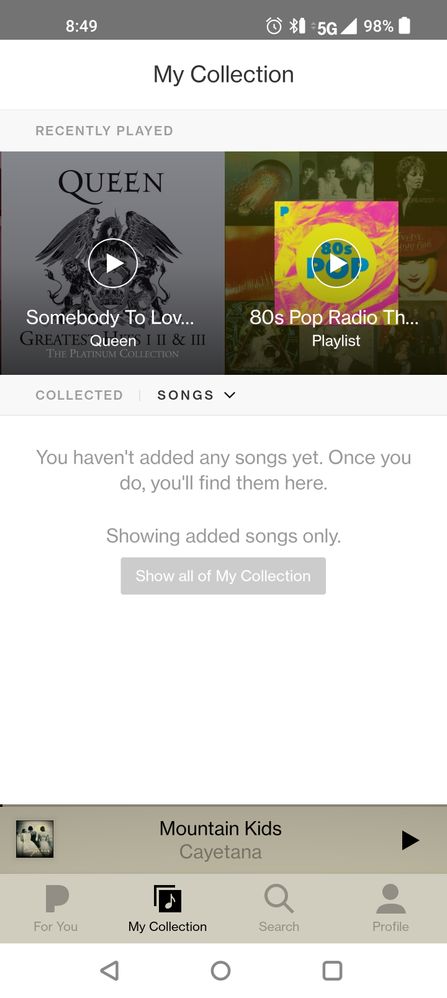Screen shot song at top and it says I have none added
